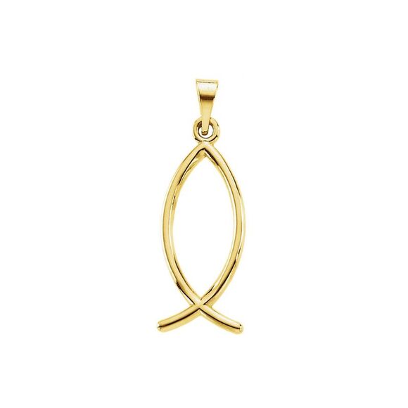 14k Yellow Gold Christian Fish (Ichthus) Pendant, 9 x 22mm - Picture 1 of 2
